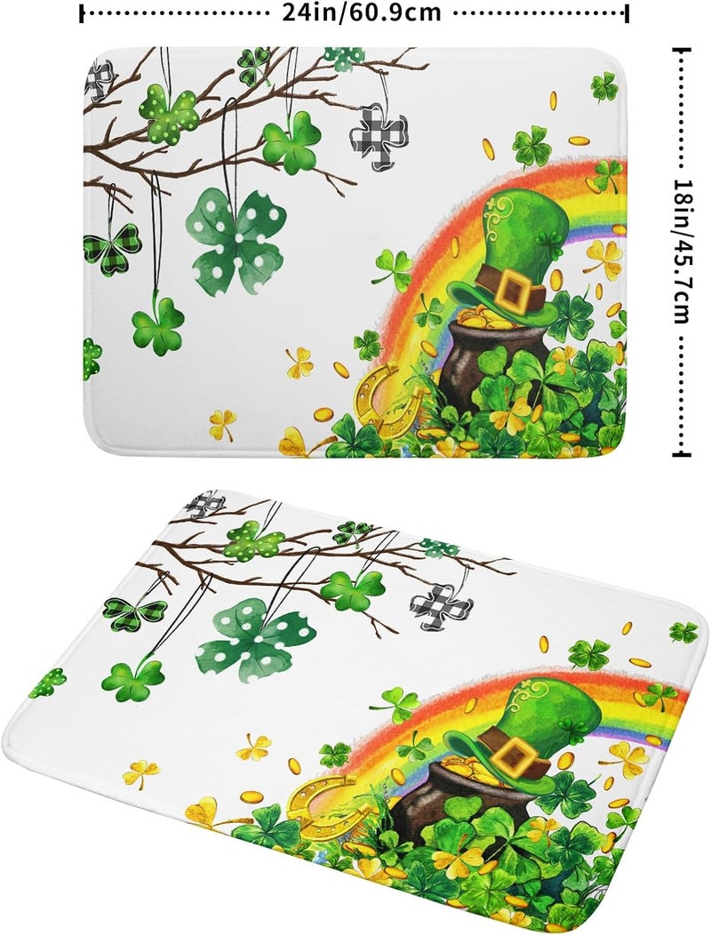 Giwawa St Patrick Dish Drying Mat Large Lucky Clover Tree Shamrock Dish Drainer Mats 18x24inch Spring Elf Hat Rainbow Colorful Fast Drying Absorbent Dish Drying Pad for Kitchen Counter Decor - Image 2