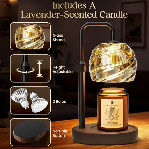 WarmEmbrace Candle Warmer Lamp with Lavender Candle Set, Electric Wax Warmer Lamp with Auto Timer & 4 Dimmable Lights, Adjustable Height for Jar Candles, ElegantValentines Day Gift for Women, Black - Image 3