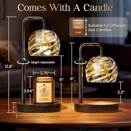 WarmEmbrace Candle Warmer Lamp with Lavender Candle Set, Electric Wax Warmer Lamp with Auto Timer & 4 Dimmable Lights, Adjustable Height for Jar Candles, ElegantValentines Day Gift for Women, Black - Image 2