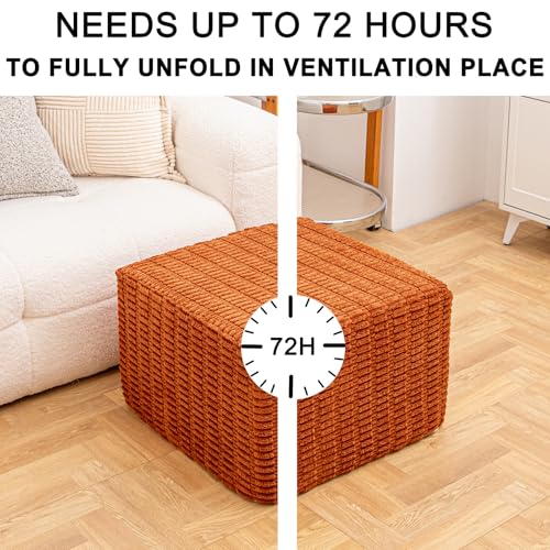 Asuprui Round Square Pouf Ottoman Foot Rest – Lightweight Modern Footstool with Plush Foam Filling, Perfect for Living Room Decor & Cozy Comfort – 20x20x14 Inch Chic Accent Piece (Burnt Orange) - Image 3