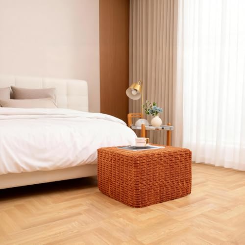 Asuprui Round Square Pouf Ottoman Foot Rest – Lightweight Modern Footstool with Plush Foam Filling, Perfect for Living Room Decor & Cozy Comfort – 20x20x14 Inch Chic Accent Piece (Burnt Orange) - Image 5