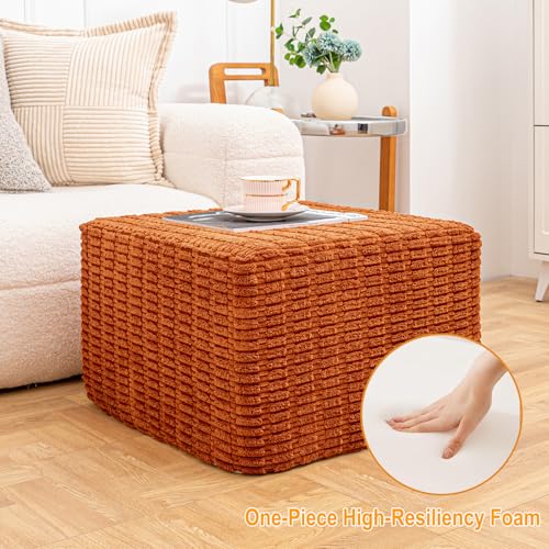 Asuprui Round Square Pouf Ottoman Foot Rest – Lightweight Modern Footstool with Plush Foam Filling, Perfect for Living Room Decor & Cozy Comfort – 20x20x14 Inch Chic Accent Piece (Burnt Orange) - Image 4
