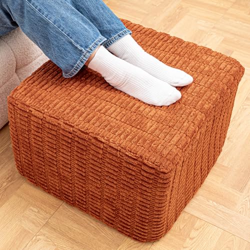 Asuprui Round Square Pouf Ottoman Foot Rest – Lightweight Modern Footstool with Plush Foam Filling, Perfect for Living Room Decor & Cozy Comfort – 20x20x14 Inch Chic Accent Piece (Burnt Orange) - Image 1