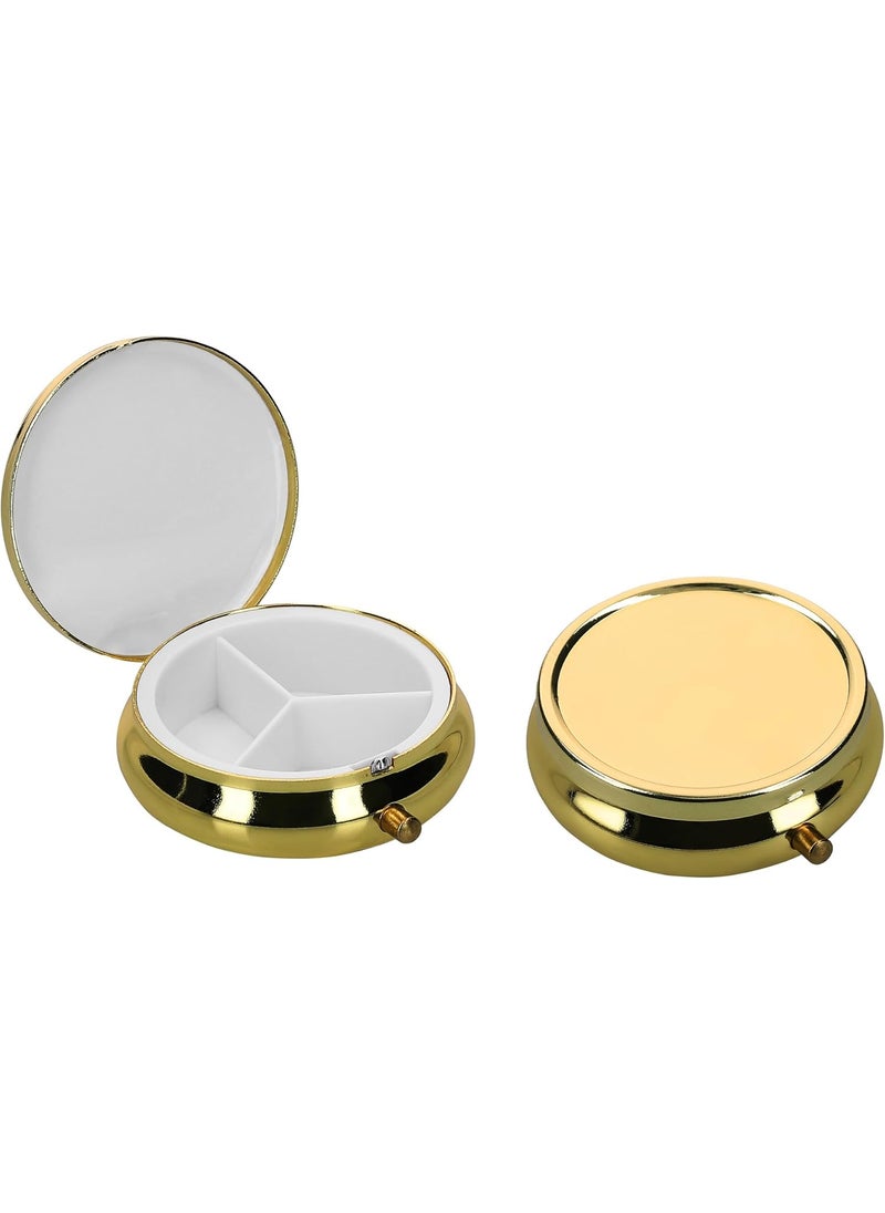 kwmobile kwmobile 3 Compartment Pill Box - Set of 2X Stainless Steel Travel Box Organizer for Tablets and Prescriptions - Gold 