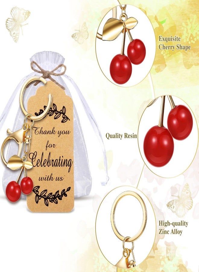 Ecation 20 Set Red Cherry Keychain Party Favor Cherry Thank You Keyring Gift Fruit Charm Accessories Souvenir Present Kraft Tag Organza Bag for Guest Baptism Baby Shower Wedding Thanksgiving - Image 3