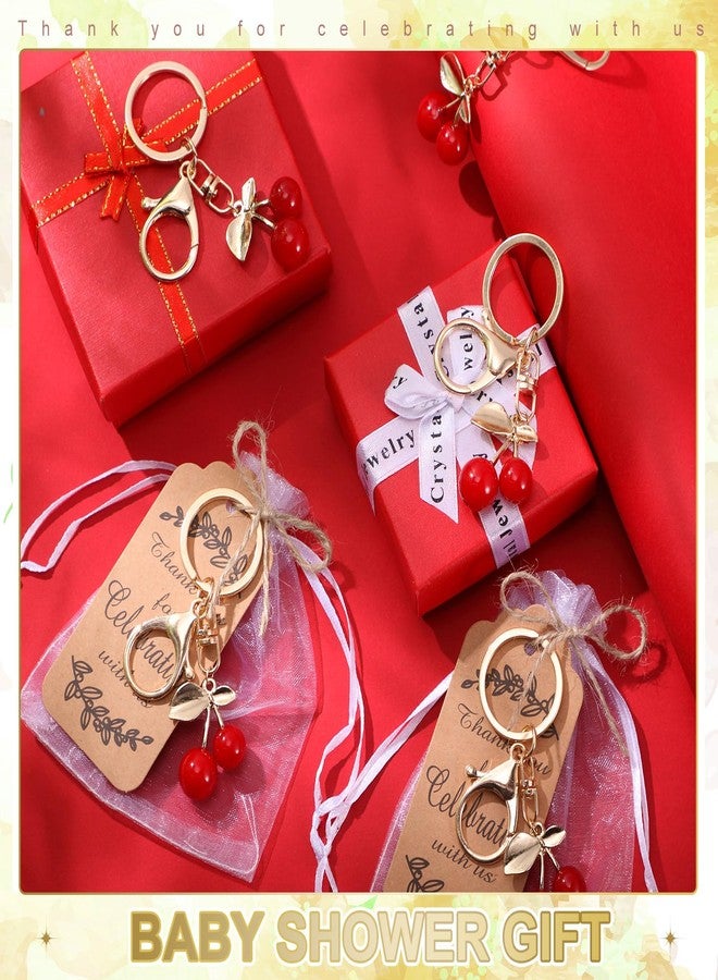 Ecation 20 Set Red Cherry Keychain Party Favor Cherry Thank You Keyring Gift Fruit Charm Accessories Souvenir Present Kraft Tag Organza Bag for Guest Baptism Baby Shower Wedding Thanksgiving - Image 4