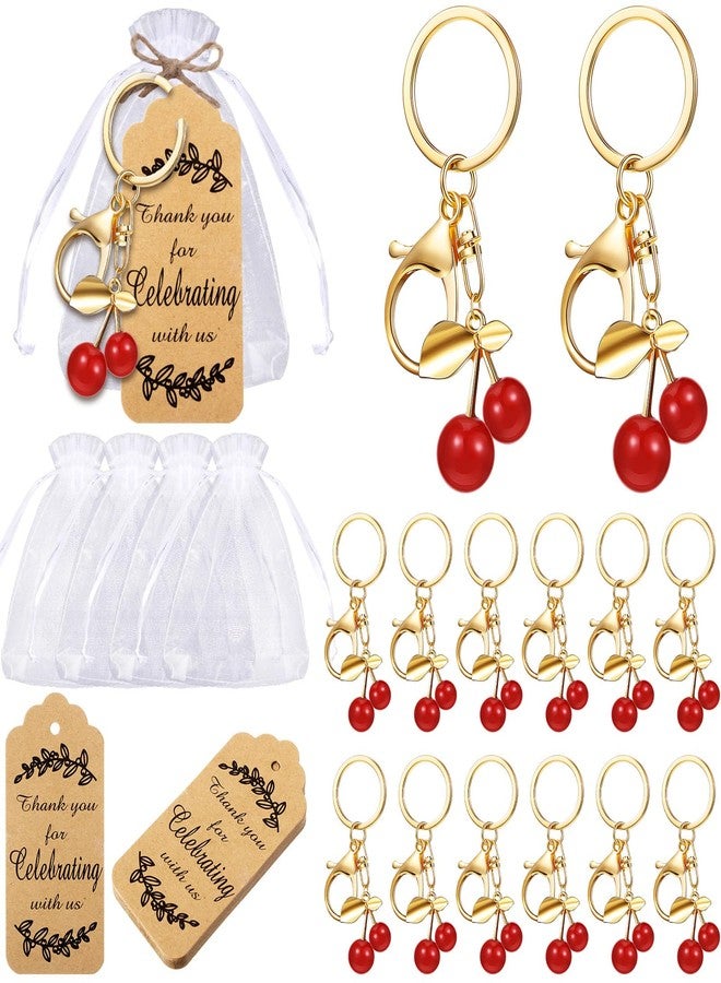Ecation 20 Set Red Cherry Keychain Party Favor Cherry Thank You Keyring Gift Fruit Charm Accessories Souvenir Present Kraft Tag Organza Bag for Guest Baptism Baby Shower Wedding Thanksgiving - Image 1