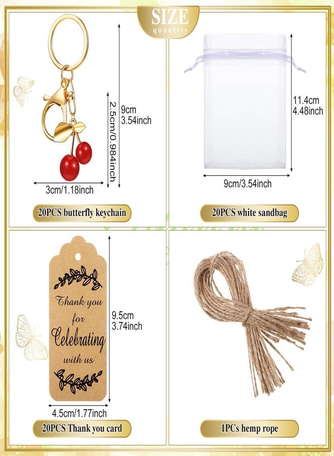 Ecation 20 Set Red Cherry Keychain Party Favor Cherry Thank You Keyring Gift Fruit Charm Accessories Souvenir Present Kraft Tag Organza Bag for Guest Baptism Baby Shower Wedding Thanksgiving - Image 2