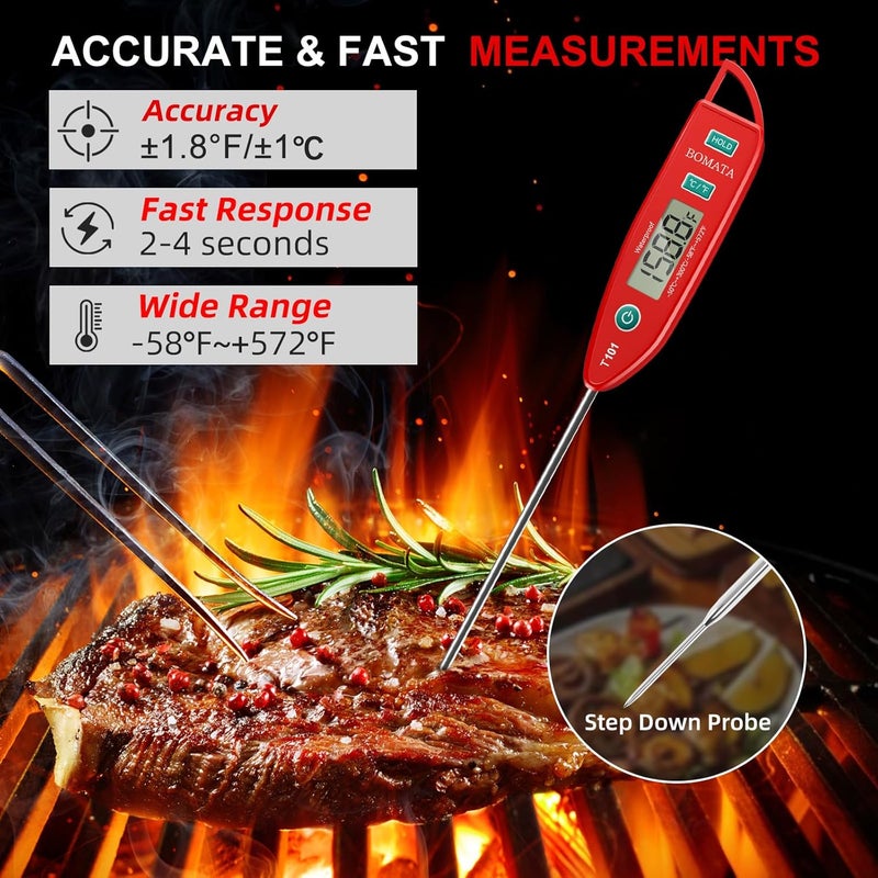 BOMATA Waterproof IPX7 Thermometer for Water, Liquid, Candle and Cooking. Instant Read Food Thermometer with Long Probe for Cooking, Meat, BBQ! T101 (Red Color)……… - Image 3