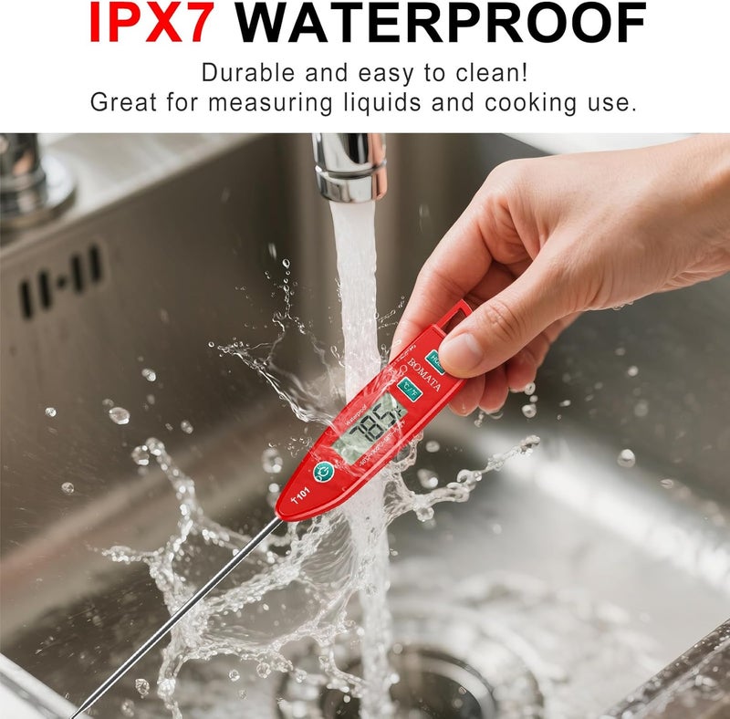 BOMATA Waterproof IPX7 Thermometer for Water, Liquid, Candle and Cooking. Instant Read Food Thermometer with Long Probe for Cooking, Meat, BBQ! T101 (Red Color)……… - Image 2