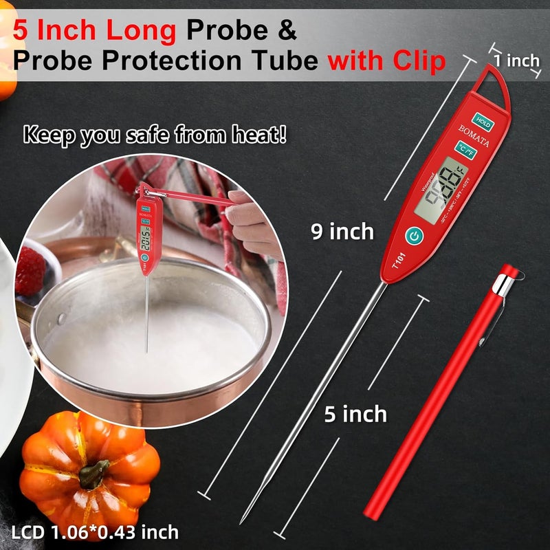 BOMATA Waterproof IPX7 Thermometer for Water, Liquid, Candle and Cooking. Instant Read Food Thermometer with Long Probe for Cooking, Meat, BBQ! T101 (Red Color)……… - Image 4