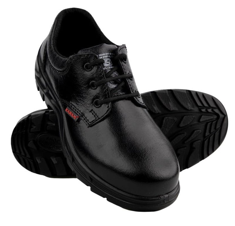 Karam FS05 Black Leather Safety Shoes for Men | Single Density with Steel Toe | Antistatic, Antislip, Oil & Heat Resistant | Size-08 - Image 2