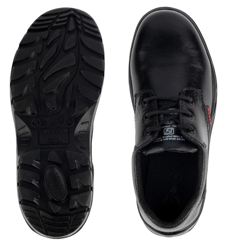 Karam FS05 Black Leather Safety Shoes for Men | Single Density with Steel Toe | Antistatic, Antislip, Oil & Heat Resistant | Size-08 - Image 4