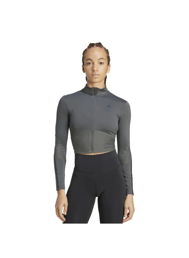 Adidas Adidas Hyperglam Rib Zip Thru Cover Up Grey Track Top Track Tops For Women