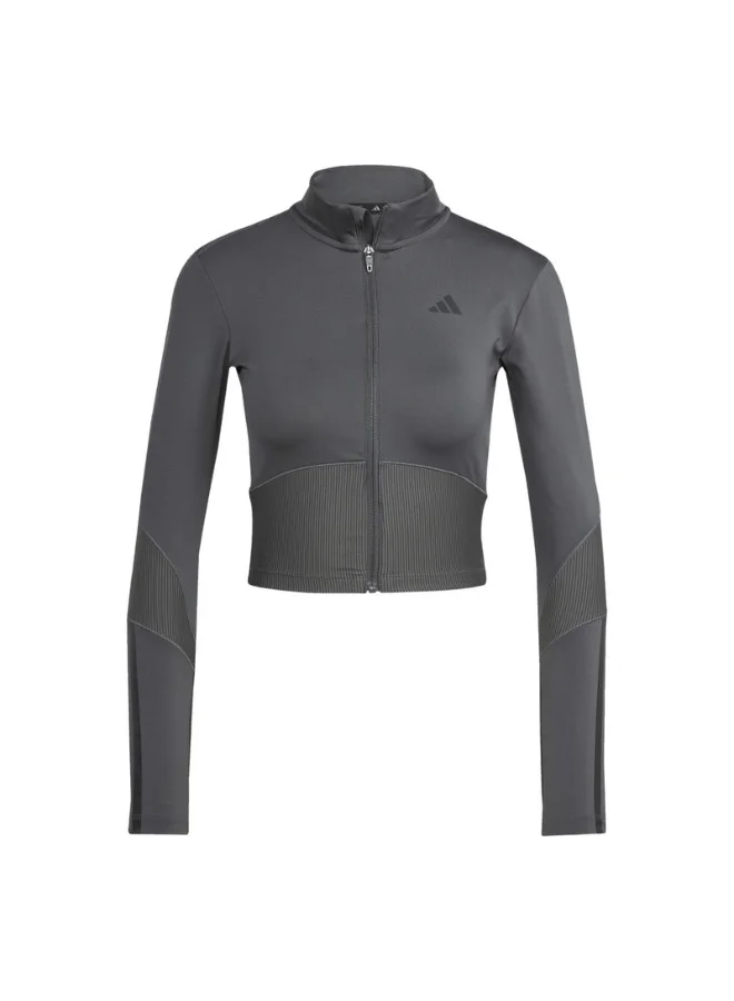 Adidas Adidas Hyperglam Rib Zip Thru Cover Up Grey Track Top Track Tops For Women