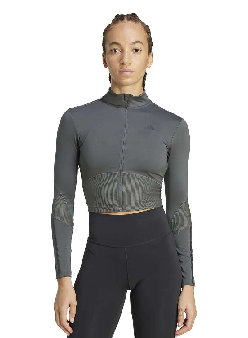 adidas جاكيت رياضي نسائي رمادي بسحاب