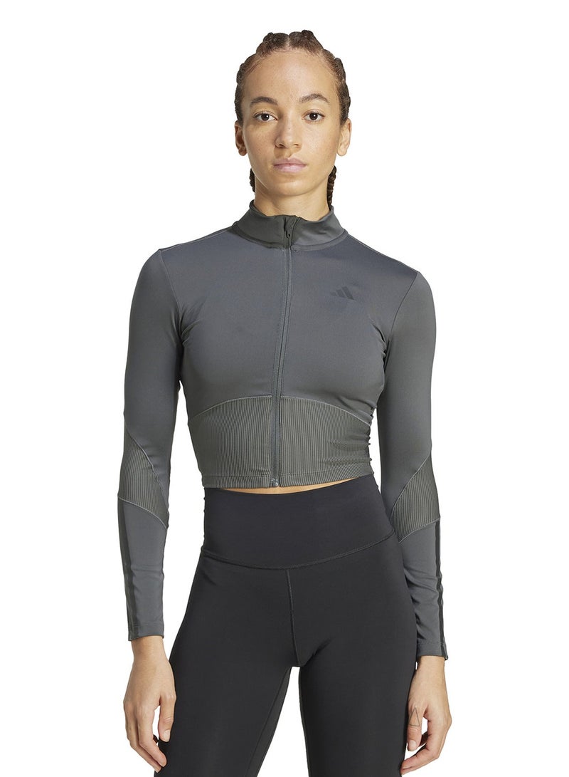 Adidas Hyperglam Rib Zip Thru Cover Up Track Tops - Image 1