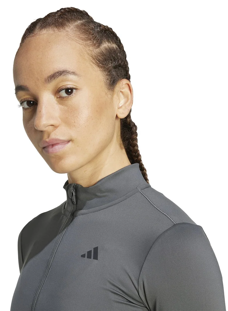 Adidas GRESIX/BLACK Hyperglam Rib Zip Thru Cover Up Track Tops for Women | Best Price UAE