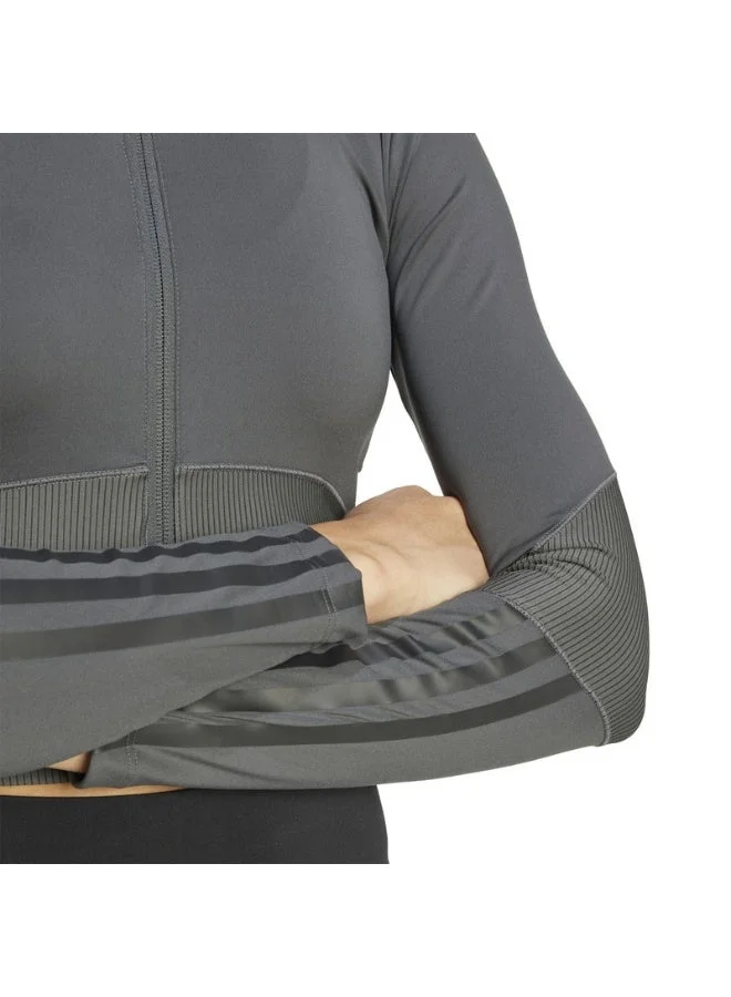 Adidas GRESIX/BLACK Hyperglam Rib Zip Thru Cover Up Track Tops for Women | Best Price UAE