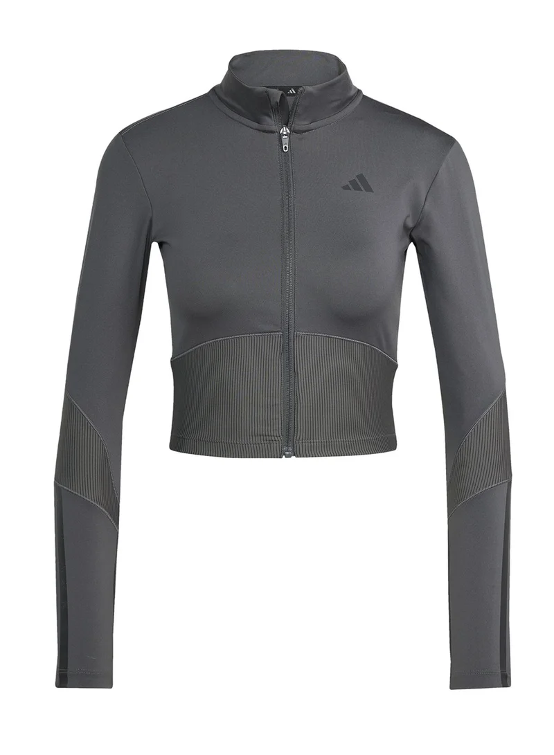 Adidas GRESIX/BLACK Hyperglam Rib Zip Thru Cover Up Track Tops for Women | Best Price UAE