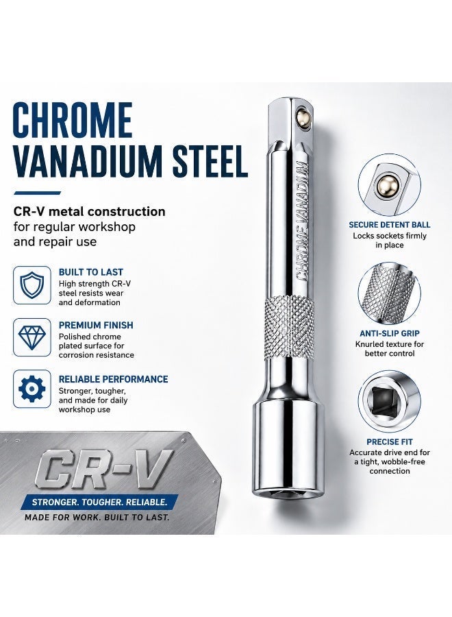 1/2 Inch Drive Socket Extension Bar, 5 Inch Chrome Vanadium Steel Male to Female Extension Tool for Ratchet, Breaker Bar, Car Repair & Workshop - Image 2