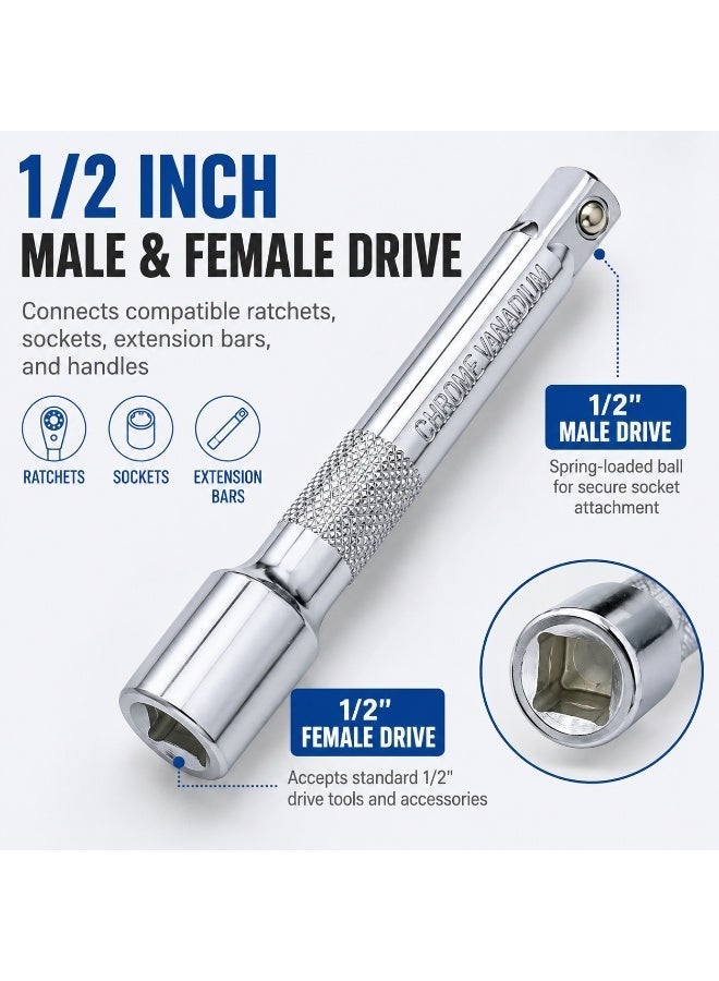 1/2 Inch Drive Socket Extension Bar, 5 Inch Chrome Vanadium Steel Male to Female Extension Tool for Ratchet, Breaker Bar, Car Repair & Workshop - Image 3
