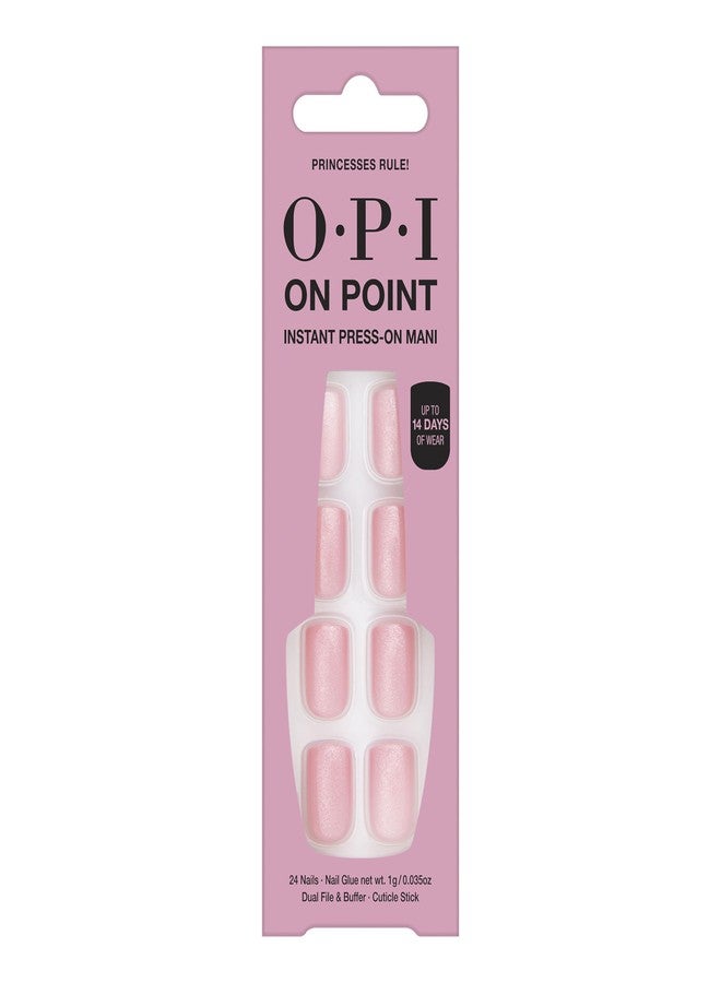 OPI On Point Princesses Rule! | Short Round Pink Shimmer Press On Nails | With Nail Glue | Long Lasting, Reusable, Non-damaging - Image 1
