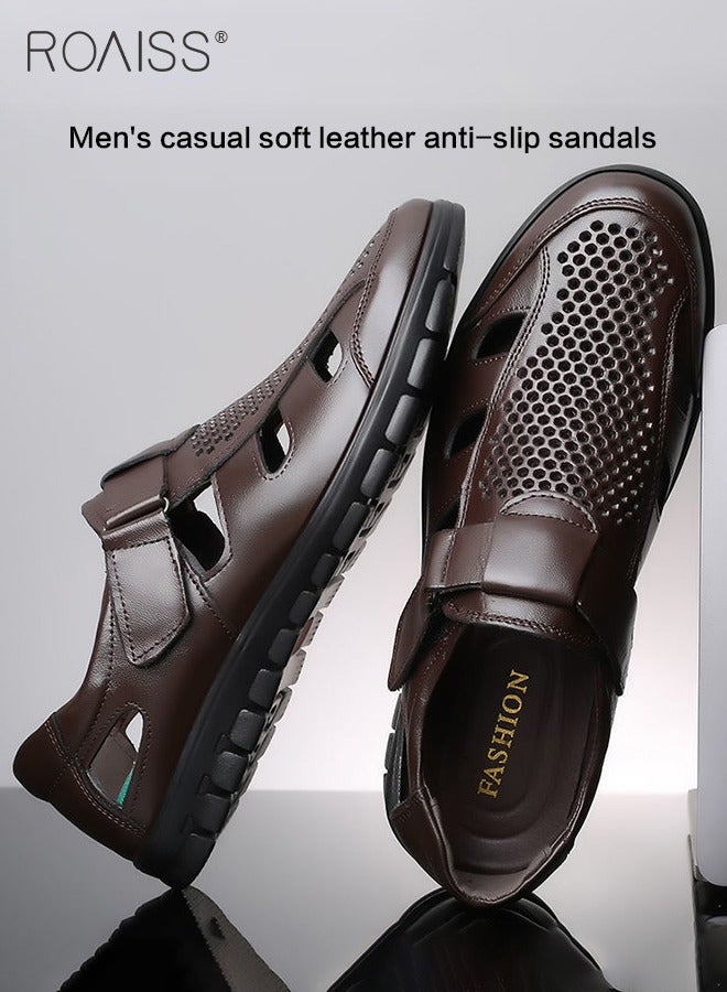 roaiss الرجال الصيف تنفس شبكة أحذية من الجلد الجانب جوفاء خارج الفيلكرو الأعمال بولي Sandals الصنادل الجلدية موضة عادية المضادة للانزلاق الصنادل  - Image 5