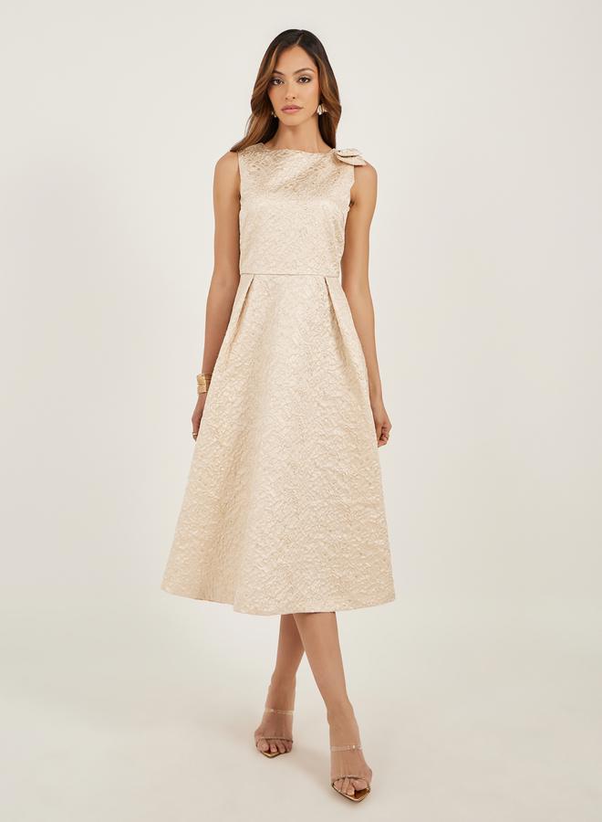 ستايلي فستان ميدي بفيونكة منقوشة - Image 2