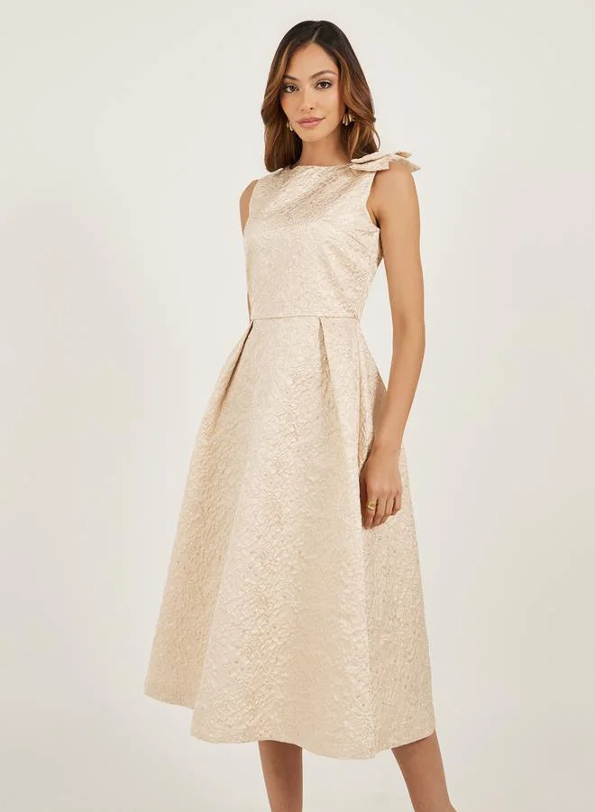 Styli Textured Bow Midi Dress