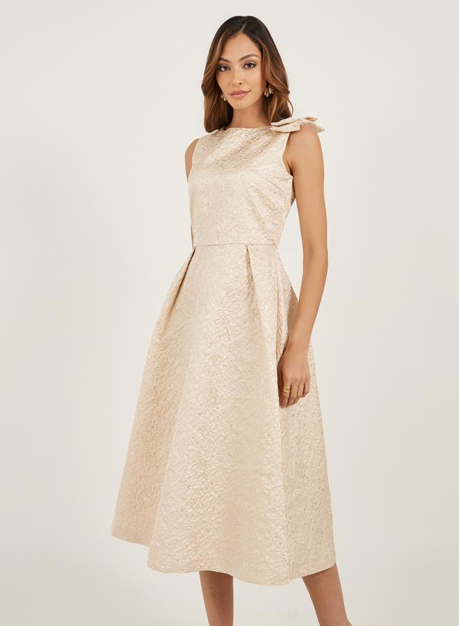 ستايلي فستان ميدي بفيونكة منقوشة - Image 3