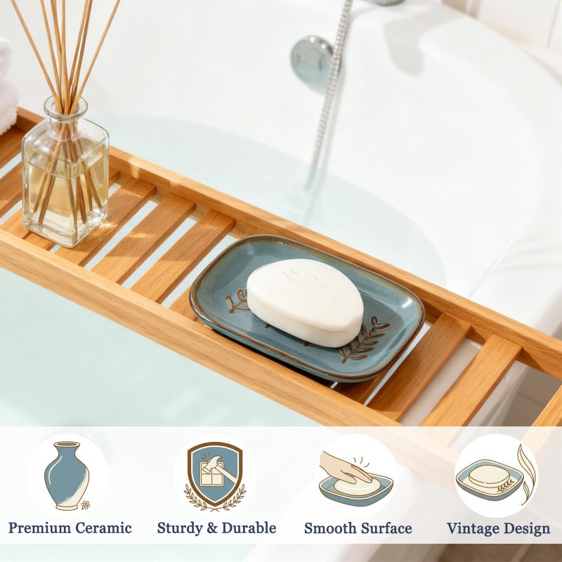 HighHerz Aesthetic Ceramic Soap Dish for Shower, Soap Holder with Raised Relief, Shower Soap Dish for Shampoo Bar Or Sponge, Soap Saver for Bathroom, Kitchen, Sink, Decorative Soap Tray (Blue) - Image 4