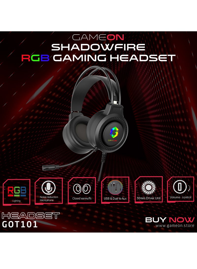 جايم أون سماعات رأس للألعاب GAMEON GOT101 Shadowfire RGB  لـ PS4 و PS5 و XBOX ONE و الكمبيوتر مع توصيل USB  - Image 3