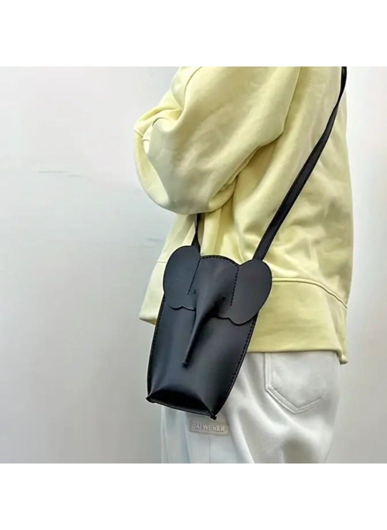 Tat Elephant Leather Crossbody Bag-black 
