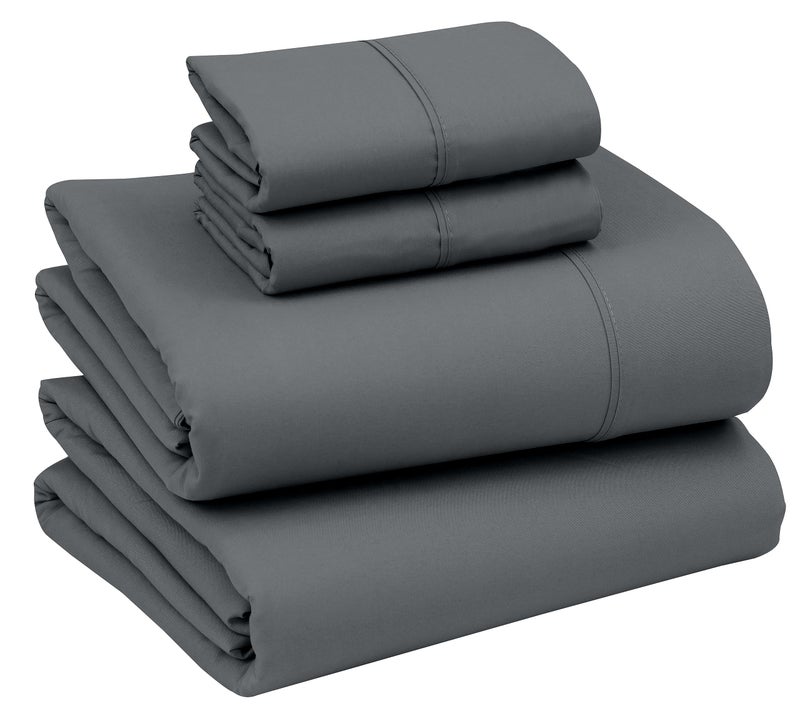 RUVANTI Full Size Sheets Set Brushed Microfiber Sheets 4 Pieces 1 Fitted Sheet 1 Flat Sheet 2 Pillowcases with 15inch Deep Pockets Lightweight  Compfy Premium Hotel Bedding Dark Grey