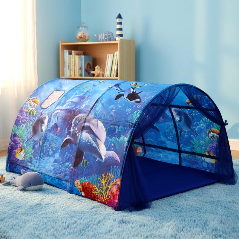 Wowangce Ocean Bed Tent for Kids Large Kids Twin Tent Toddler Play Bed with Carry Bag Foldable for Girls Boys Bedroom Indoor Games - Image 3