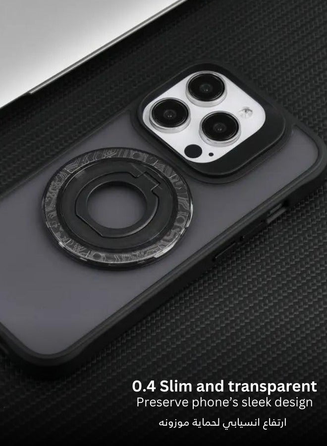 غطاء حماية لهاتف ايفون 15 برو بمسكة مدمجة ،مقاوم للصدمات،اسود - Image 2