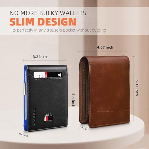 RUNBOX Slim Wallets for Men - Leather Money Clip Mens Wallet - RFID Blocking Front Pocket Bifold Wallet - Thin Credit Card Holder with Gift Box - Image 3
