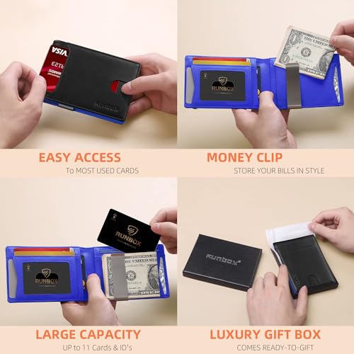 RUNBOX Slim Wallets for Men - Leather Money Clip Mens Wallet - RFID Blocking Front Pocket Bifold Wallet - Thin Credit Card Holder with Gift Box - Image 2
