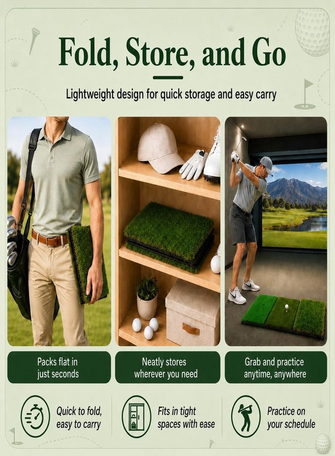 CalmBloom Golf Practice Mat 3-in-1 Turf Golf Hitting Mat for Swing, Putting & Chipping | Portable Golf Training Mat Indoor/Outdoor, Golf Mat with 8 Tees - Image 5