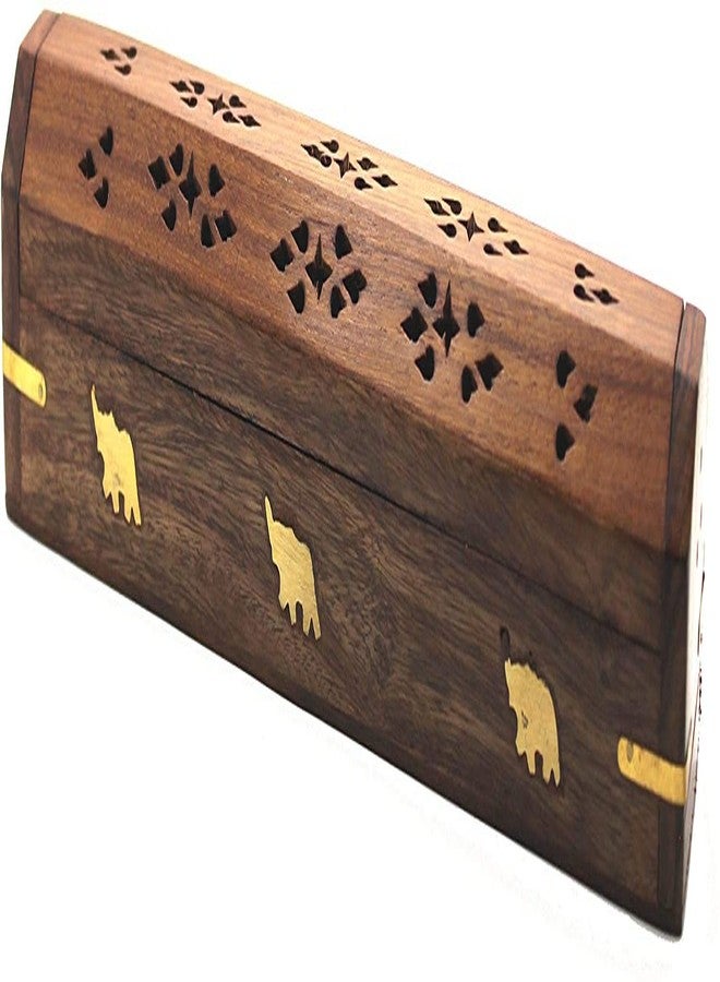 Dinil Wooden Coffin Incense Burner Handmade - 12" – Rustic Brown Finish –Elegant Design with Storage Compartment – (Elephant) - Image 1