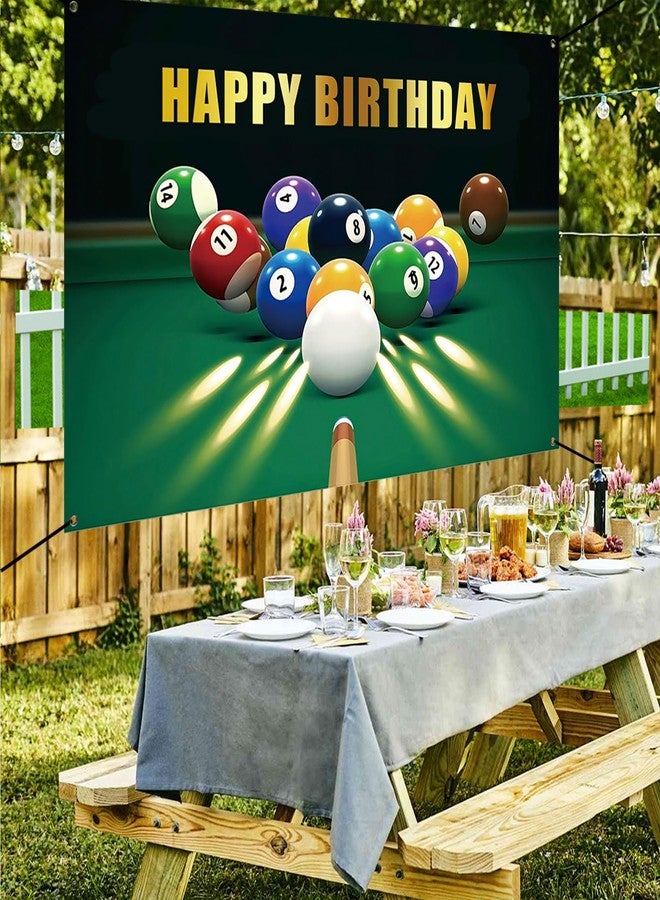 Renaiss 6x3.6ft Happy Birthday Banner Billiards Kick-Off Party Decoration Snooker Pool Balls Black Green Photocall Background Car Wall Decors for Man Woman Boy Bday Yard Sign Party Supplies - Image 2