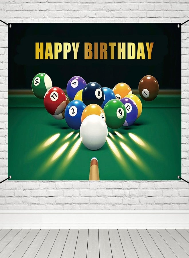 Renaiss 6x3.6ft Happy Birthday Banner Billiards Kick-Off Party Decoration Snooker Pool Balls Black Green Photocall Background Car Wall Decors for Man Woman Boy Bday Yard Sign Party Supplies - Image 1