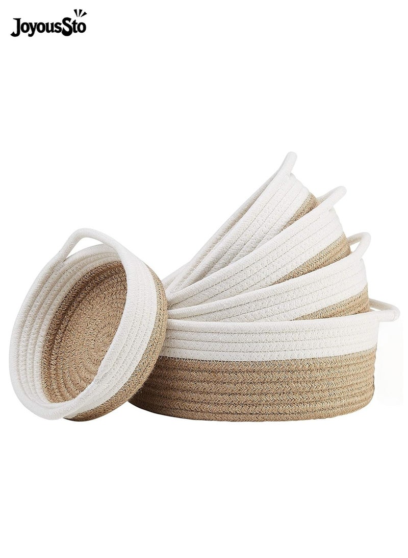 متجر الفرح مجموعة من 5 سلال دائرية صغيرة منسوجة، سلال من الحبال القطنية للتنظيم، ألعاب مونتيسوري، وعاء مفاتيح للتحكم عن بعد بالفواكه لمكتب المدخل، ديكور منزلي ضحل، سلة هدايا للقطط والكلاب - Image 1