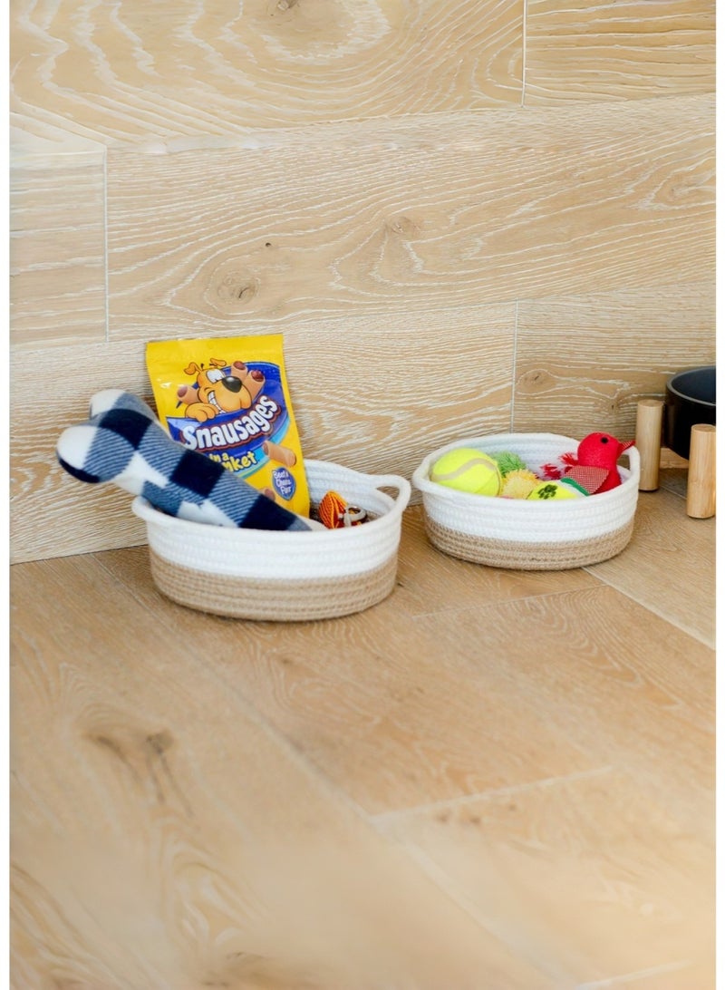 متجر الفرح مجموعة من 5 سلال دائرية صغيرة منسوجة، سلال من الحبال القطنية للتنظيم، ألعاب مونتيسوري، وعاء مفاتيح للتحكم عن بعد بالفواكه لمكتب المدخل، ديكور منزلي ضحل، سلة هدايا للقطط والكلاب - Image 4