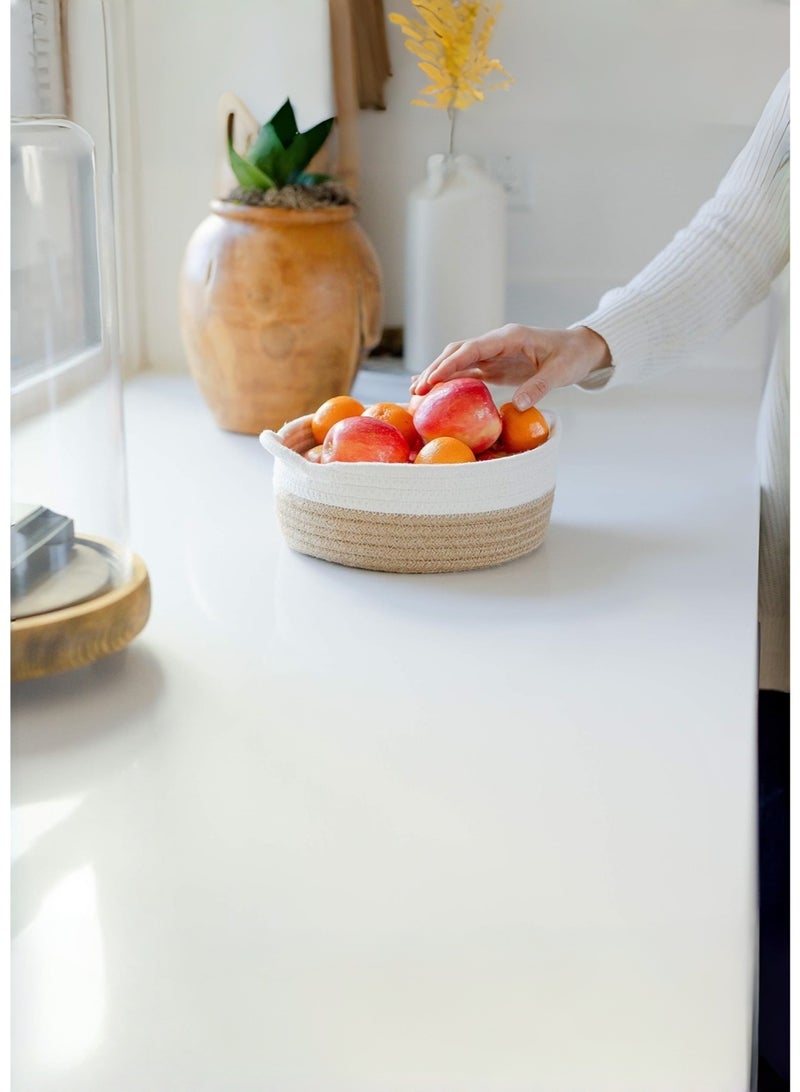 متجر الفرح مجموعة من 5 سلال دائرية صغيرة منسوجة، سلال من الحبال القطنية للتنظيم، ألعاب مونتيسوري، وعاء مفاتيح للتحكم عن بعد بالفواكه لمكتب المدخل، ديكور منزلي ضحل، سلة هدايا للقطط والكلاب - Image 3