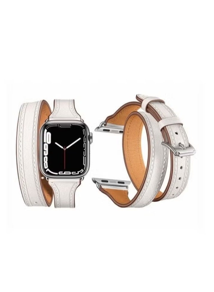vesus Double Tour Leather Replacement Band For Apple Watch 41/40/38mm Series 7/6/5/4/SE