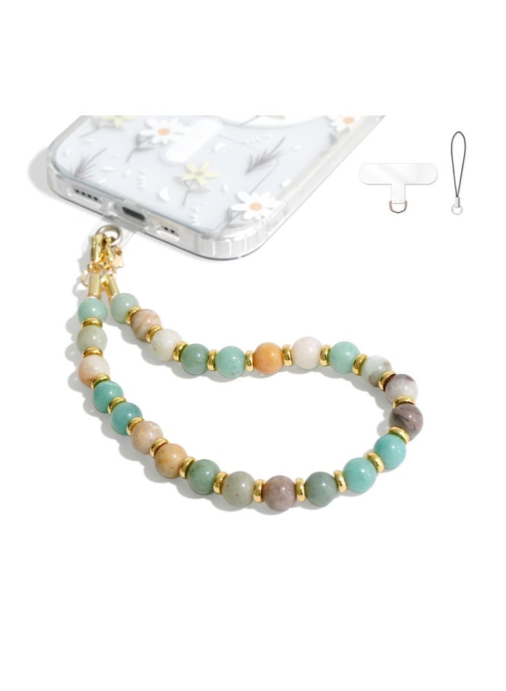 Colorful Phone Charm, Natural Stone Beaded Charms Lanyard, Anti-Lost Charm Wrist Strap Phone Lanyard Wrist Strap Keychain with Detachable Tether and Universal Adjustable Charm Grip （Colorful Turquoise） - Image 1