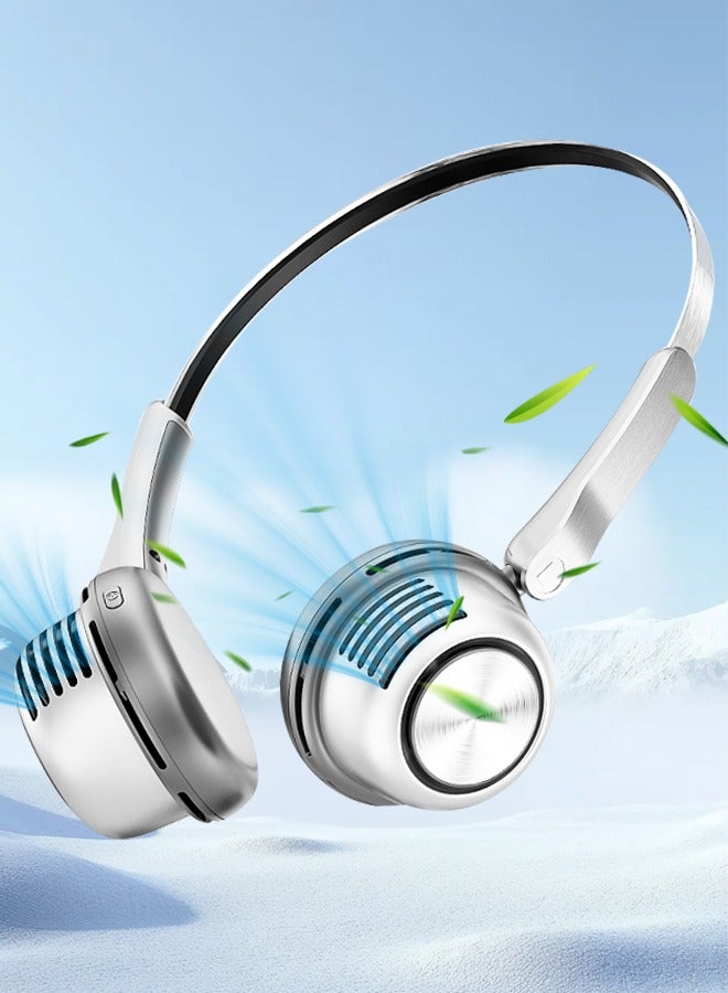 مروحة عنق محمولة بخمس سرعات، قابلة للشحن، مروحة شخصية صغيرة قابلة للتمدد، فائقة الهدوء، بيضاء - Image 1