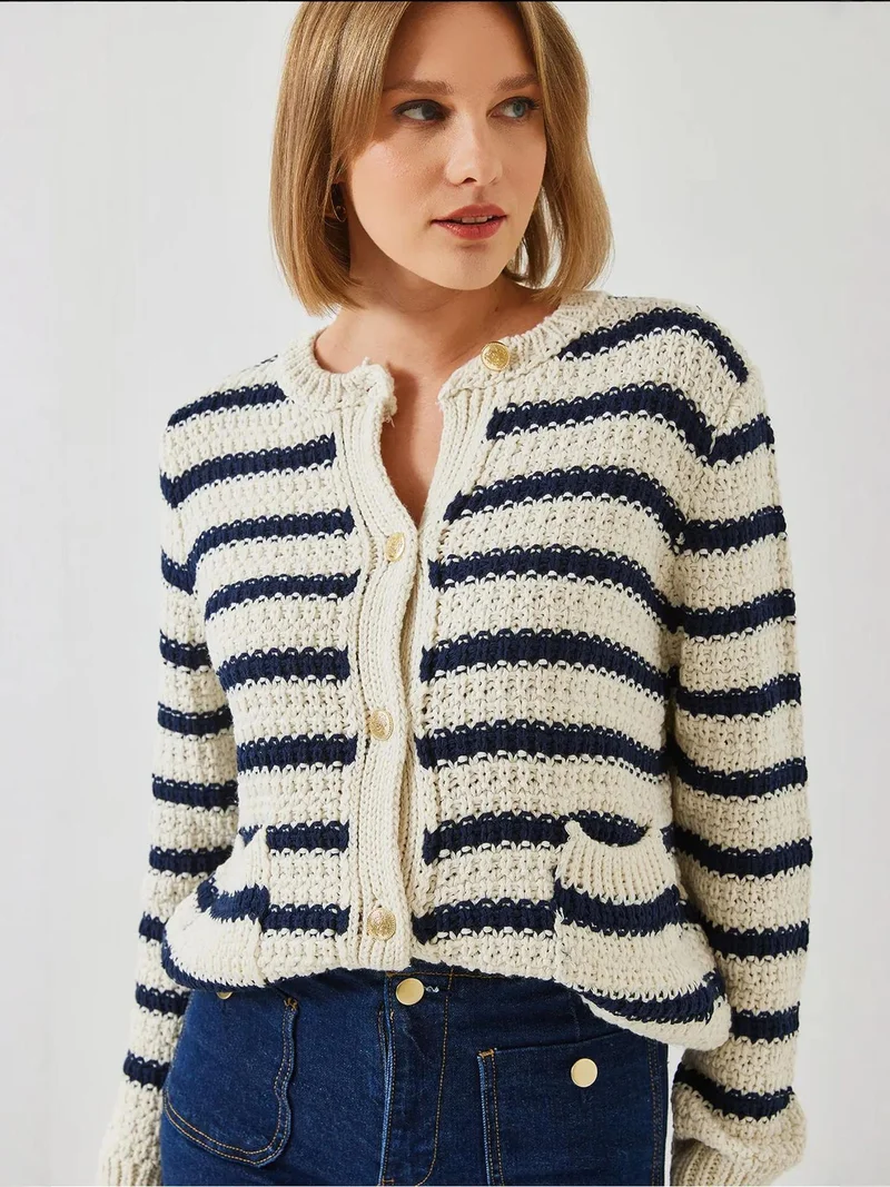 Bianco Lucci Multicolor LUCCI Striped Button-Up Knit Cardigan for Women | Best Price UAE